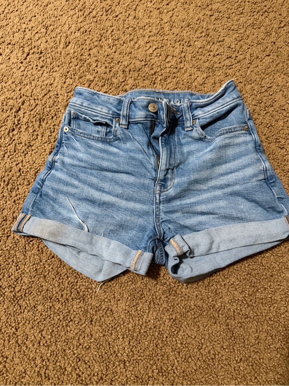 American Eagle Outfitters Light Wash Roll-Cuff Denim Shorts